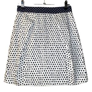 ZARA Pleated Nautical Shell Dotted Print Mini Skirt Pockets XS Navy Blue White